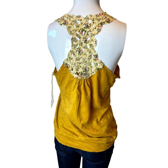 Eyelash Couture Women 100% Cotton Blouse Top Sleeveless Ruffle Neck Yellow SZ XL - Picture 2 of 6